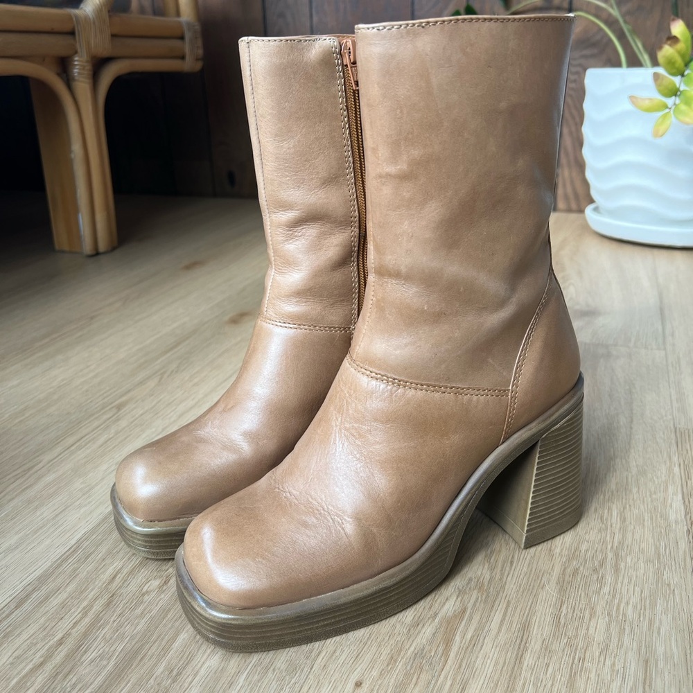 Tan Leather Above the Ankle Boots